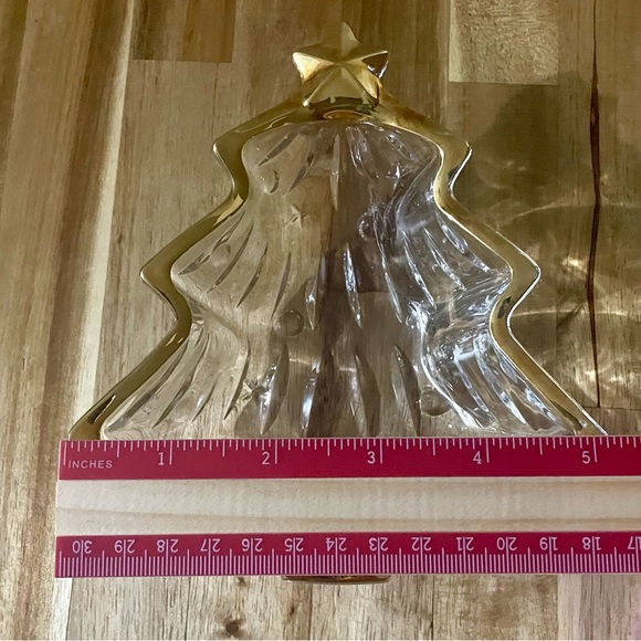 Vintage 1980s Christmas Tree Gold Rimmed Glass Candy Dish - Picture 5 of 7